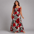 Red White Black Swirl Sleeveless Maxi Dress - FullFab