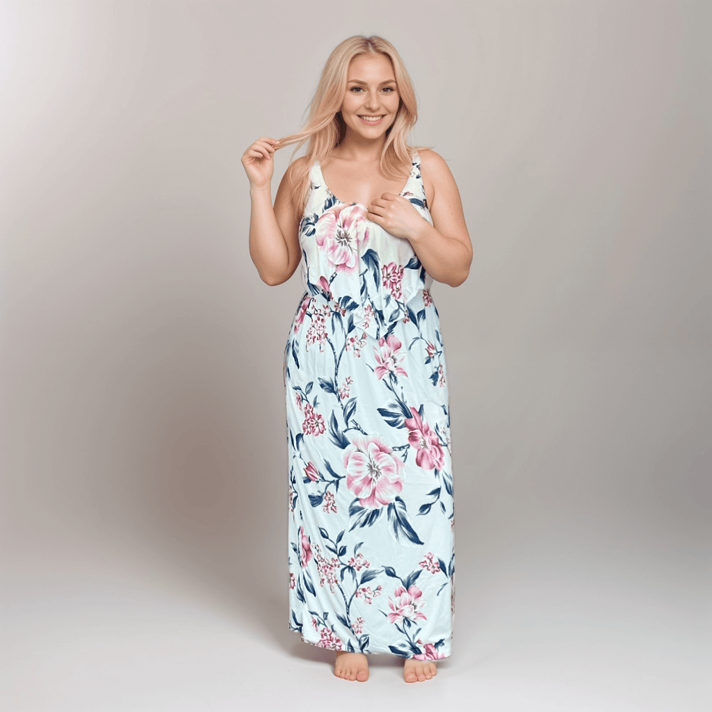 V FRILL WIDE STRAP MAXI DRESS - FullFab