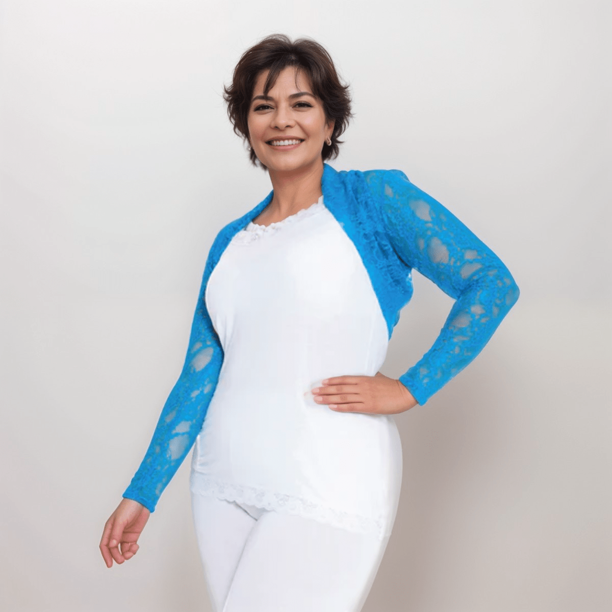 LONG SLEEVE PRETTY LACE CROP BOLERO SHRUG - FullFab