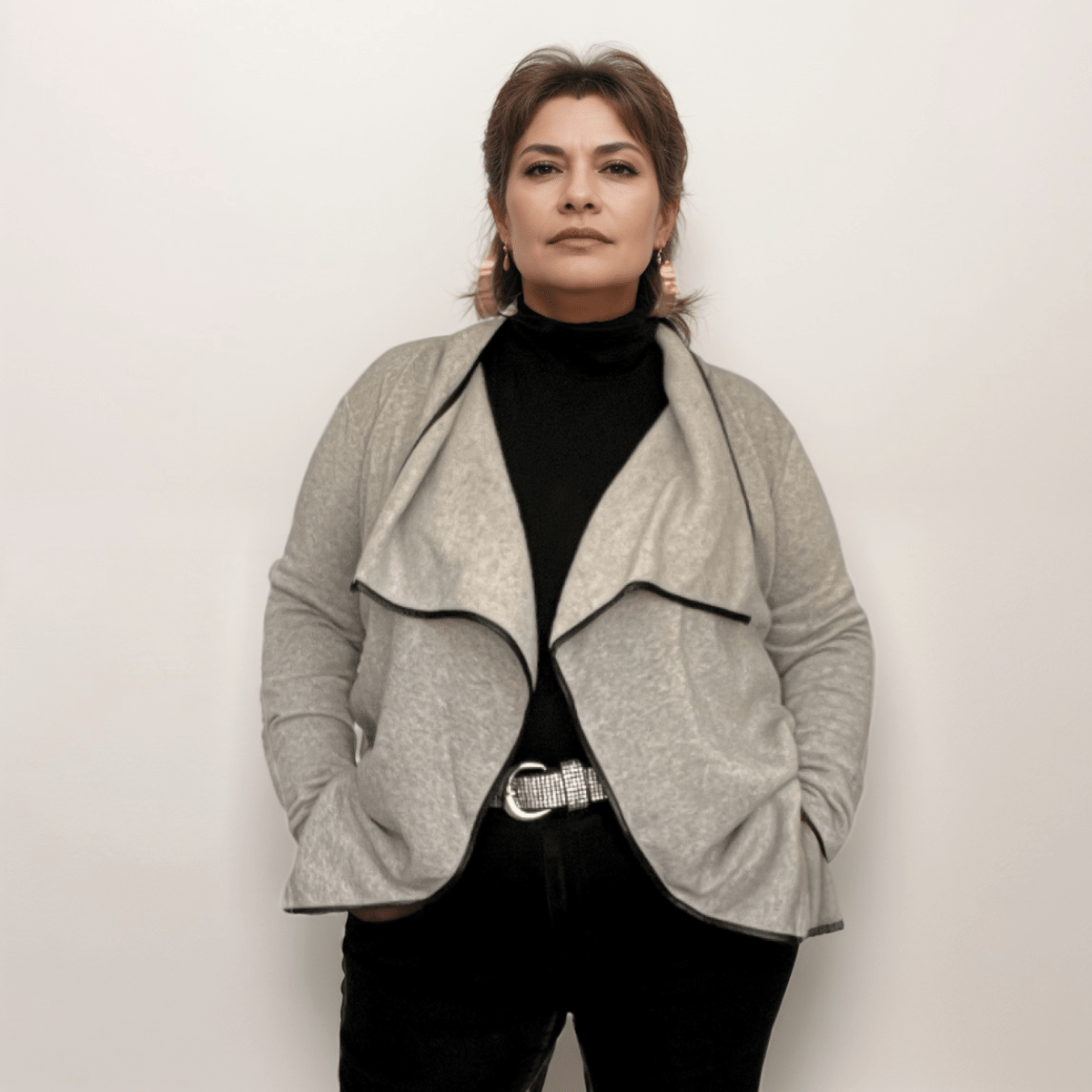 FLEECE WATERFALL OPEN FRONT JACKET WITH BLACK TRIM - FullFab