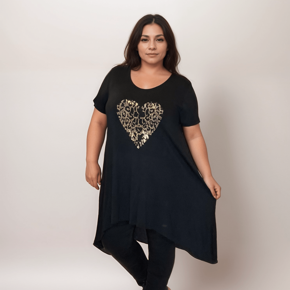 STUDDED HEART HANKY HEM LONG TOP - FullFab