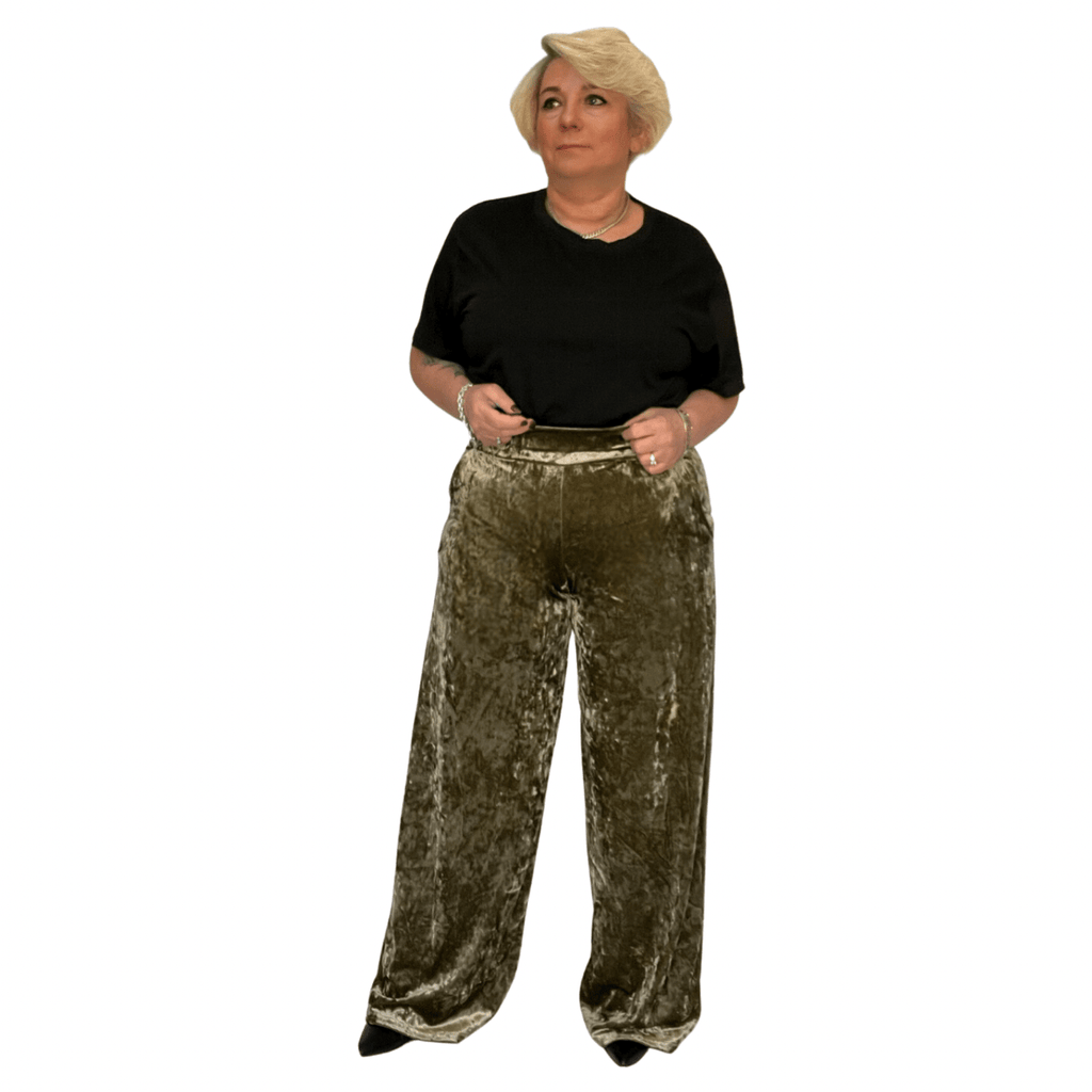 CRUSHED VELVET TROUSERS ELASTIC WAIST AND POCKETS - FullFab