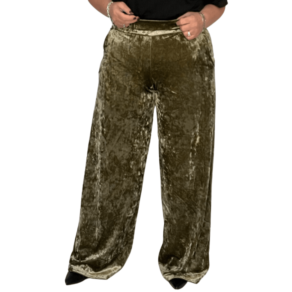CRUSHED VELVET TROUSERS ELASTIC WAIST AND POCKETS - FullFab