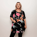 BLACK TROPICAL LONG LENGTH SHORT SLEEVE T-SHIRT - FullFab
