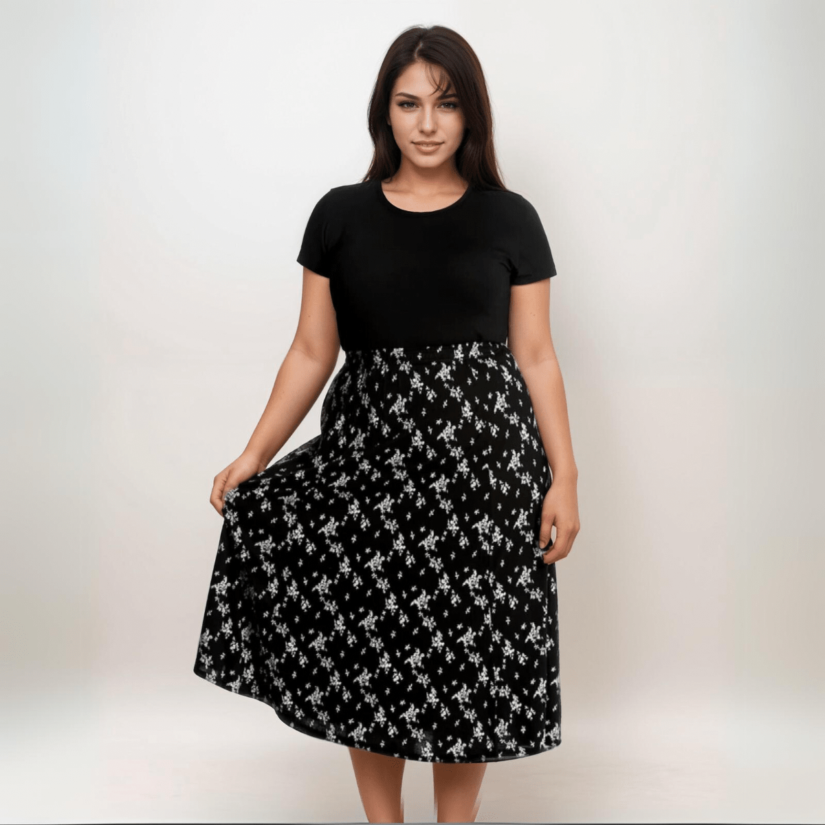 ROCKTHOSECURVES CALF LENGTH FLORAL ELASTIC WAIST SKIRT - FullFab