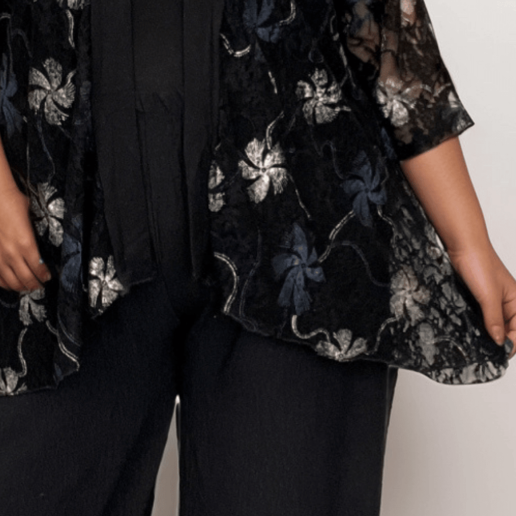 ROCKTHOSECURVES BLACK LACE BUTTON SLEEVE JACKET - FullFab