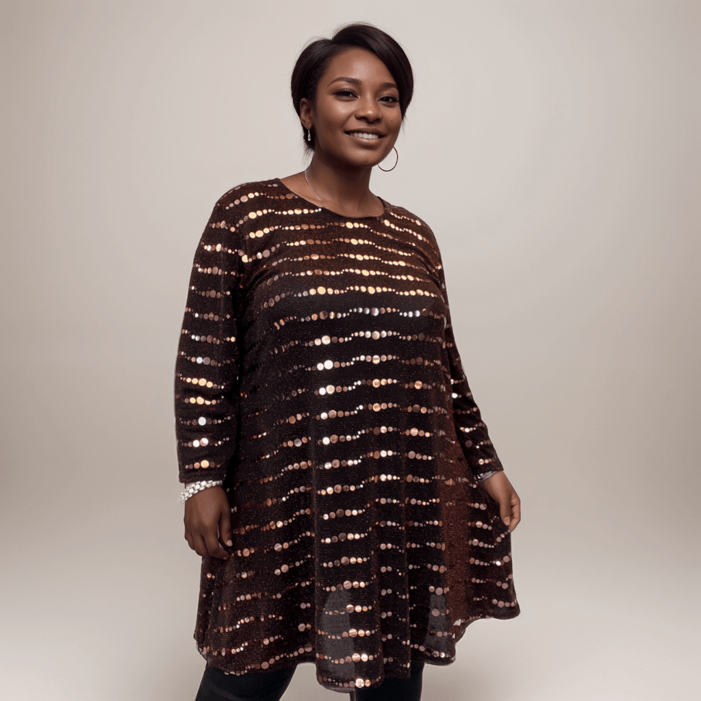 ROCKTHOSECURVES SEQUIN SPARKLY LONG SLEEVE SWING TOP PARTY STYLE - FullFab