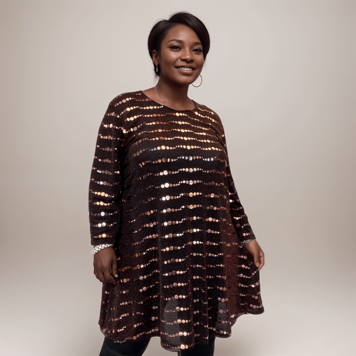 ROCKTHOSECURVES SEQUIN SPARKLY LONG SLEEVE SWING TOP PARTY STYLE - FullFab