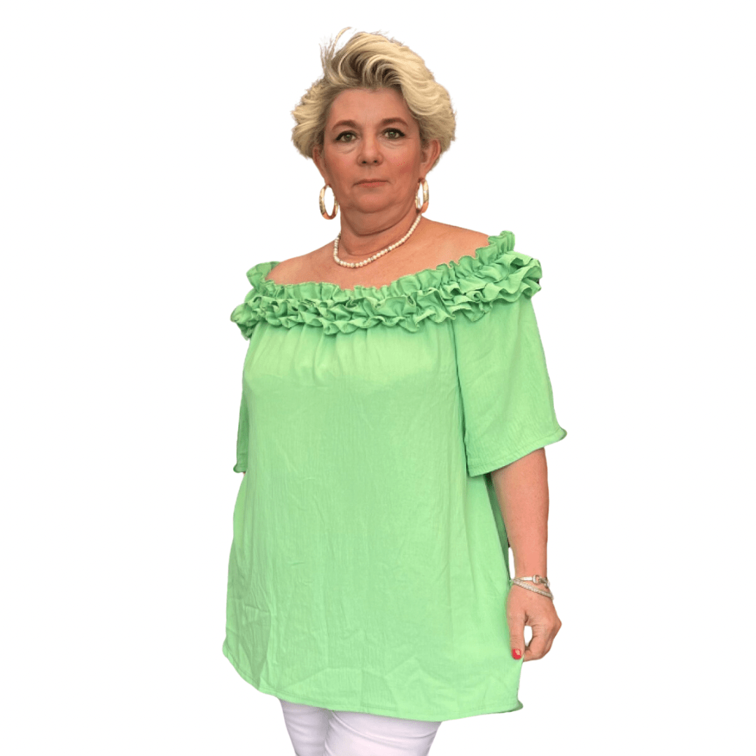Ruffled Neckline Off Shoulder Blouse - FullFab