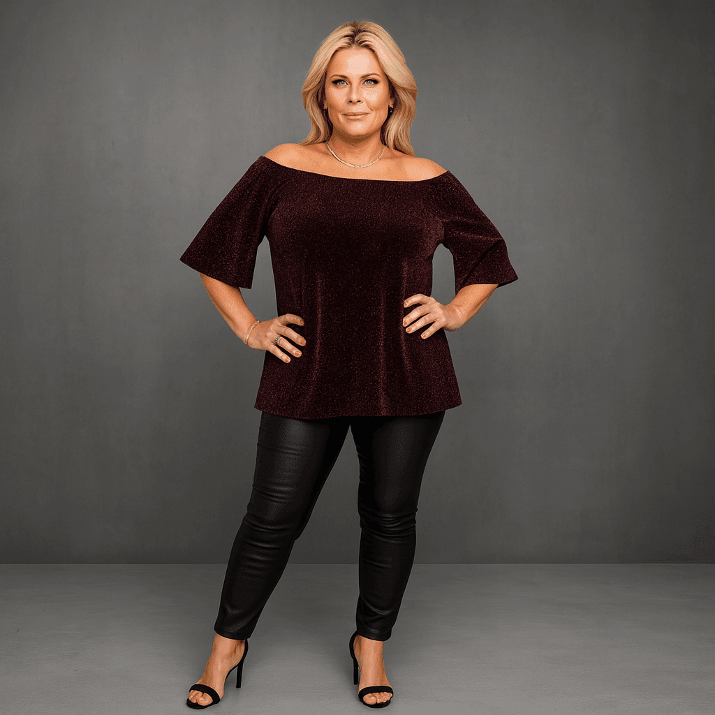 Bardot Off Shoulder Sparkly Top with Trumpet Sleeves - Perfect Plus-Size Party Wear - FullFab