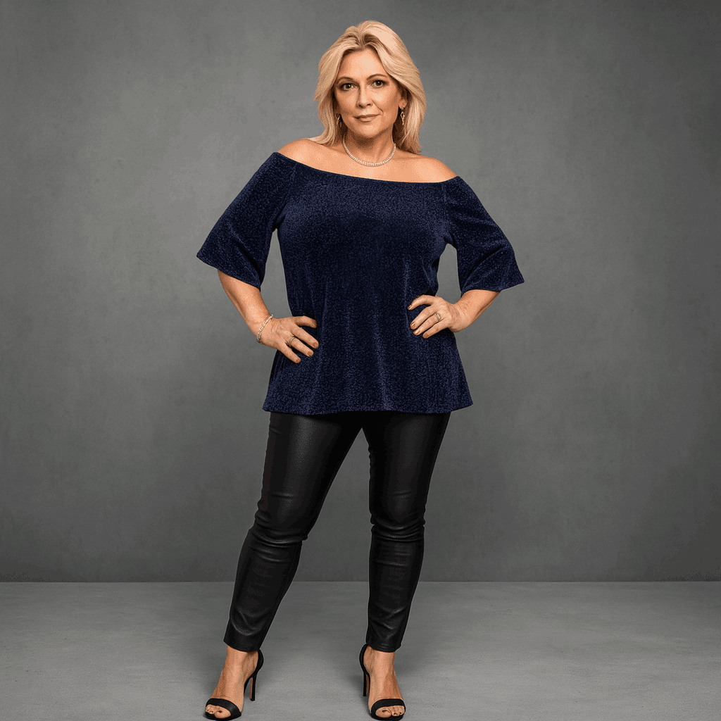 Bardot Off Shoulder Sparkly Top with Trumpet Sleeves - Perfect Plus-Size Party Wear - FullFab