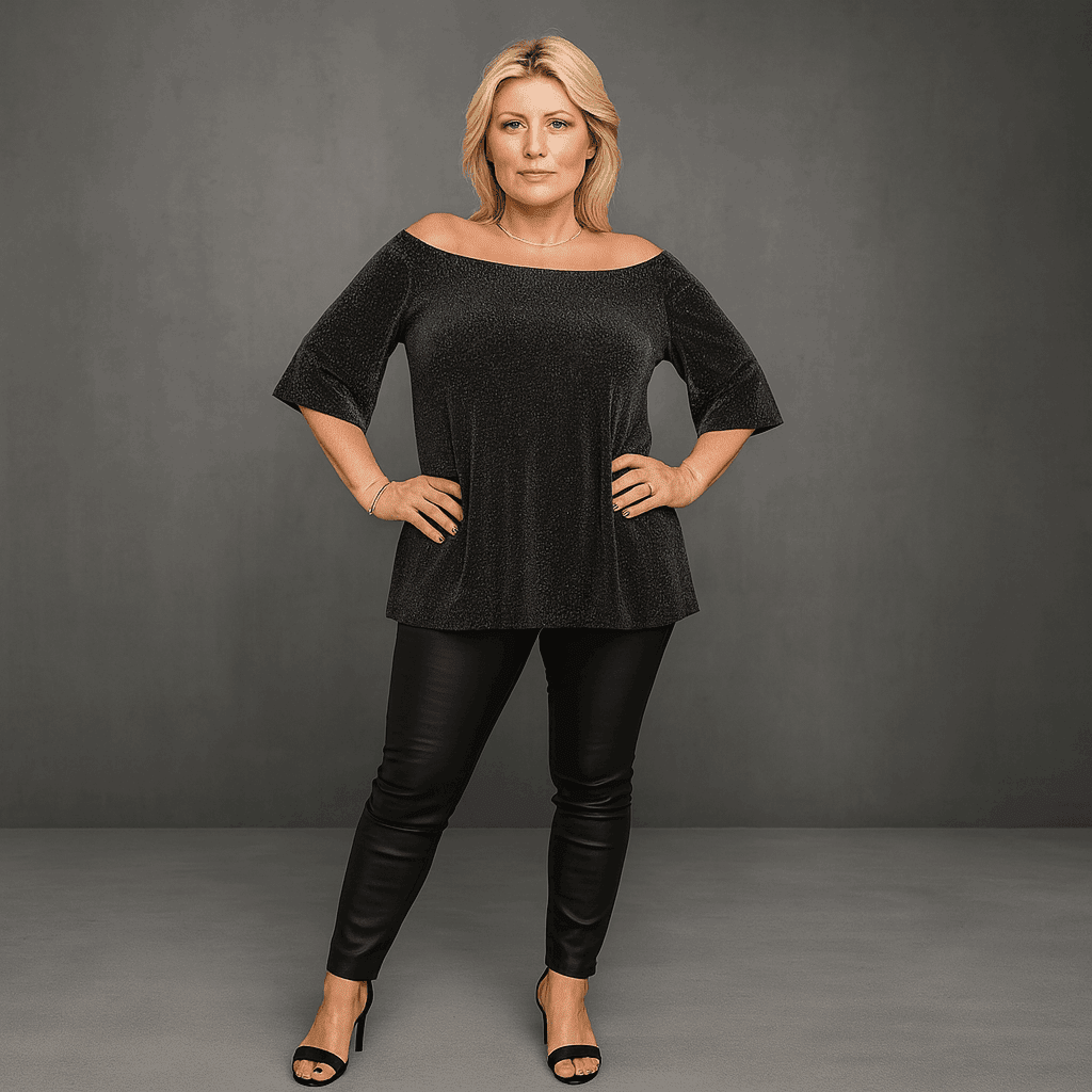 Bardot Off Shoulder Sparkly Top with Trumpet Sleeves - Perfect Plus-Size Party Wear - FullFab