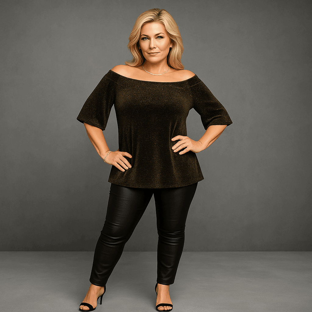 Bardot Off Shoulder Sparkly Top with Trumpet Sleeves - Perfect Plus-Size Party Wear - FullFab