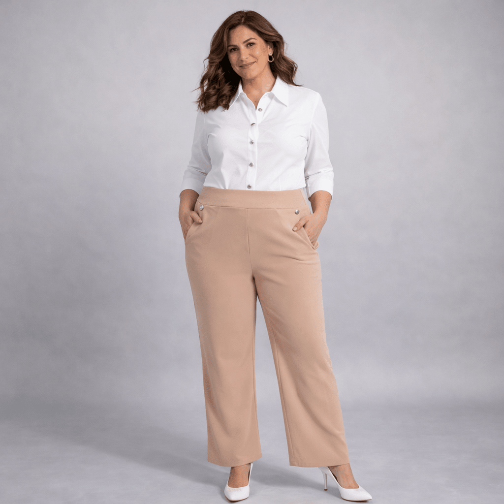 Wide Leg Trousers with Feature Button Pockets - FullFab