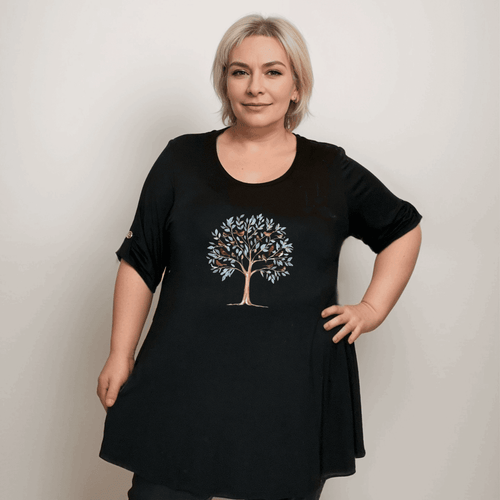 Birds in a Tree 3/4 Button Sleeve A-Line Swing Top for Effortless Style - FullFab