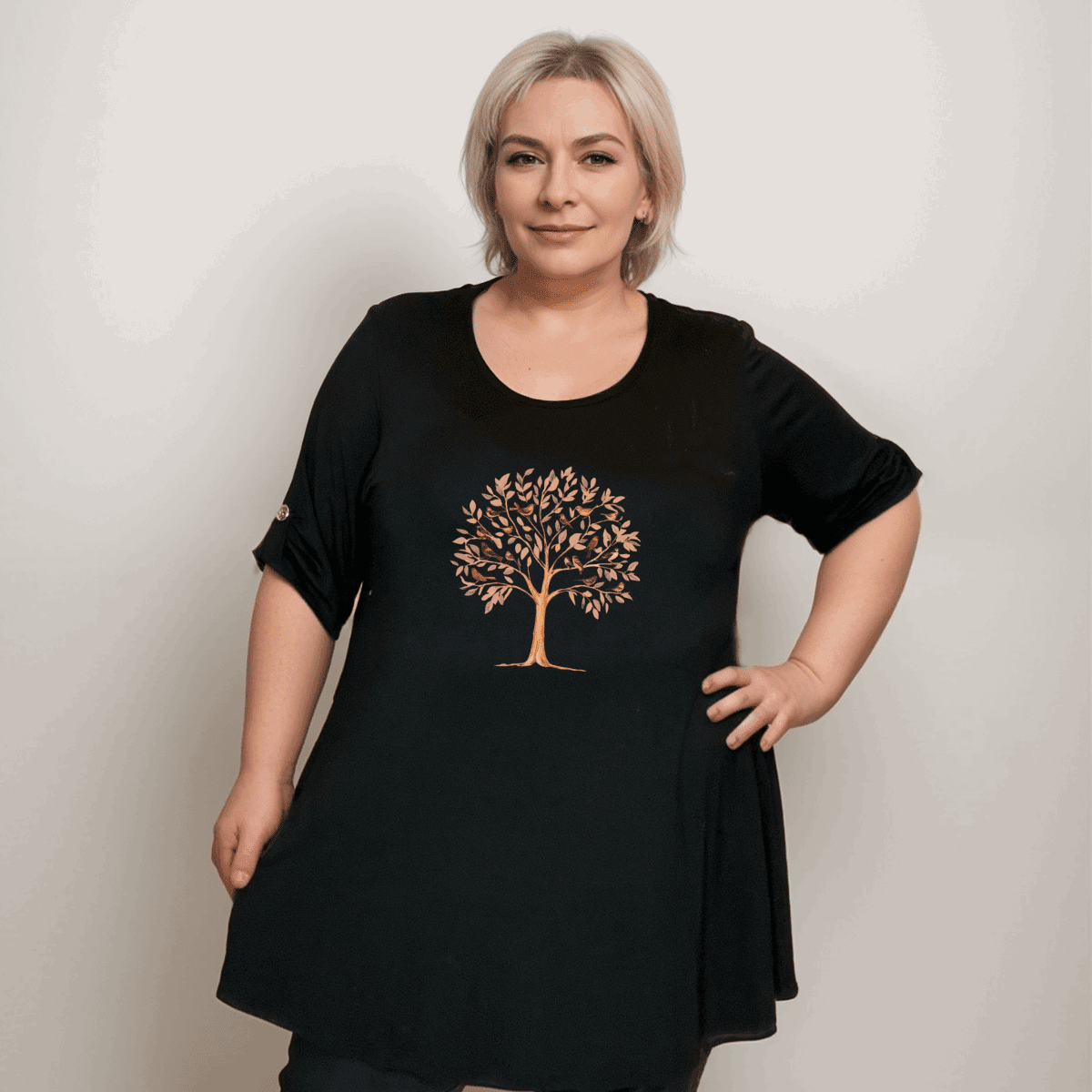 Birds in a Tree 3/4 Button Sleeve A-Line Swing Top for Effortless Style - FullFab