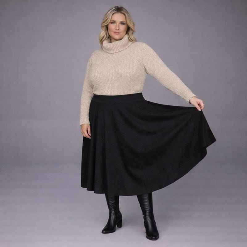 Faux Suede Elastic Waist Skater Skirt