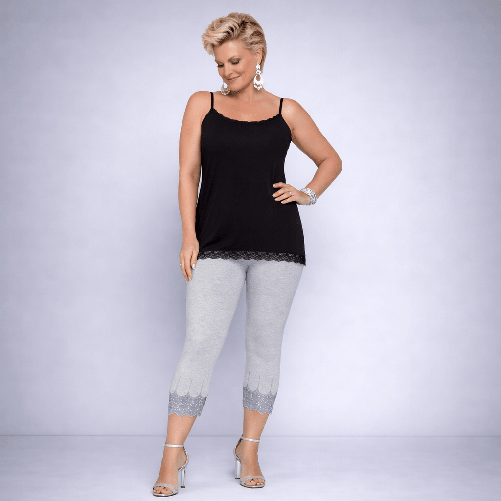 3/4 Length Beaded Scallop Hem Leggings - FullFab