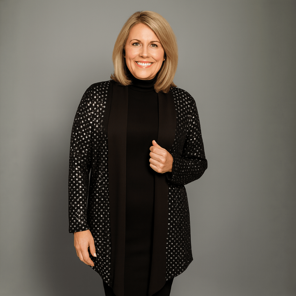 Sequin Foil Covered Longer Length Waterfall Jacket - FullFab