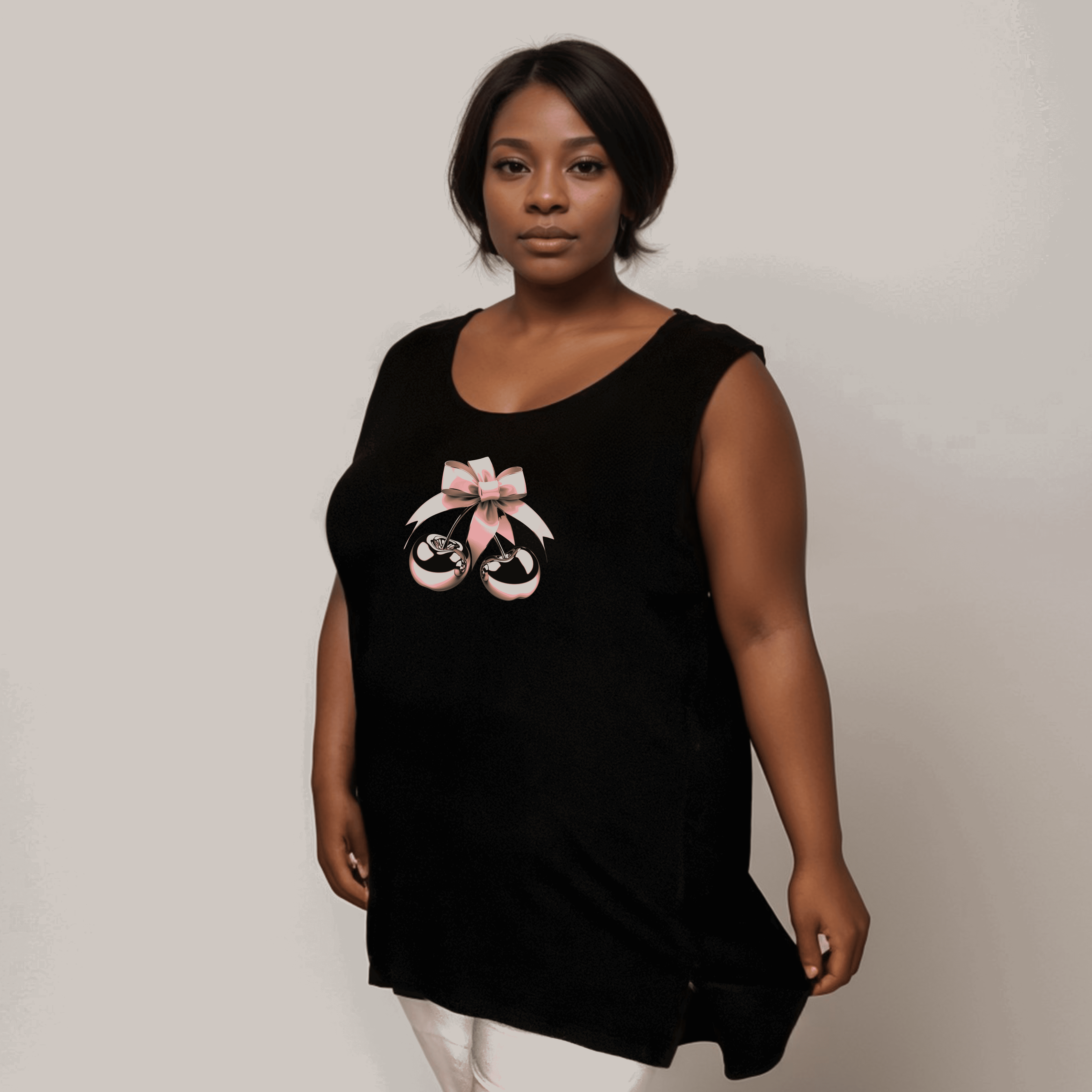 BLACK CHERRY BOW SLEEVELESS VEST - FullFab