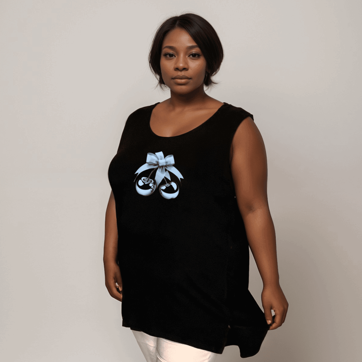 BLACK CHERRY BOW SLEEVELESS VEST - FullFab