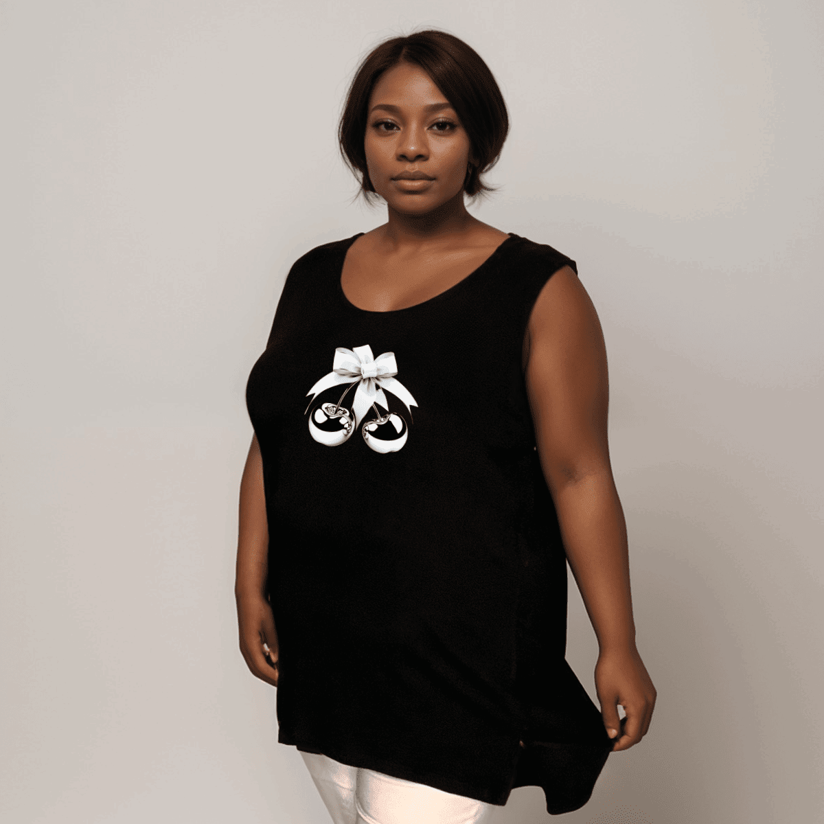 BLACK CHERRY BOW SLEEVELESS VEST - FullFab