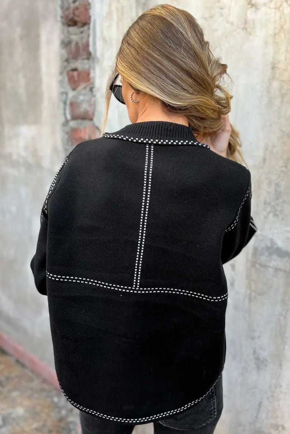 Black Contrast Trim Knit Cardigan Women UK - FullFab