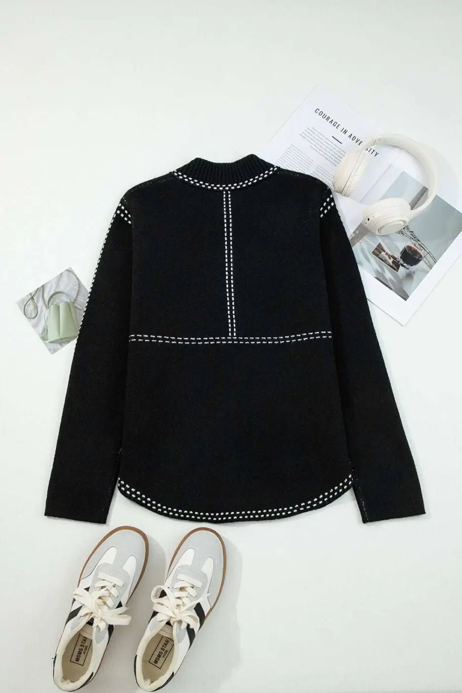 Black Contrast Trim Knit Cardigan Women UK - FullFab