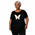 BLACK DIPPED HEM T-SHIRT WITH PASTEL BUTTERFLY - FullFab