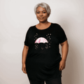 BLACK DIPPED HEM T-SHIRT WITH UMBRELLA HEARTS - FullFab