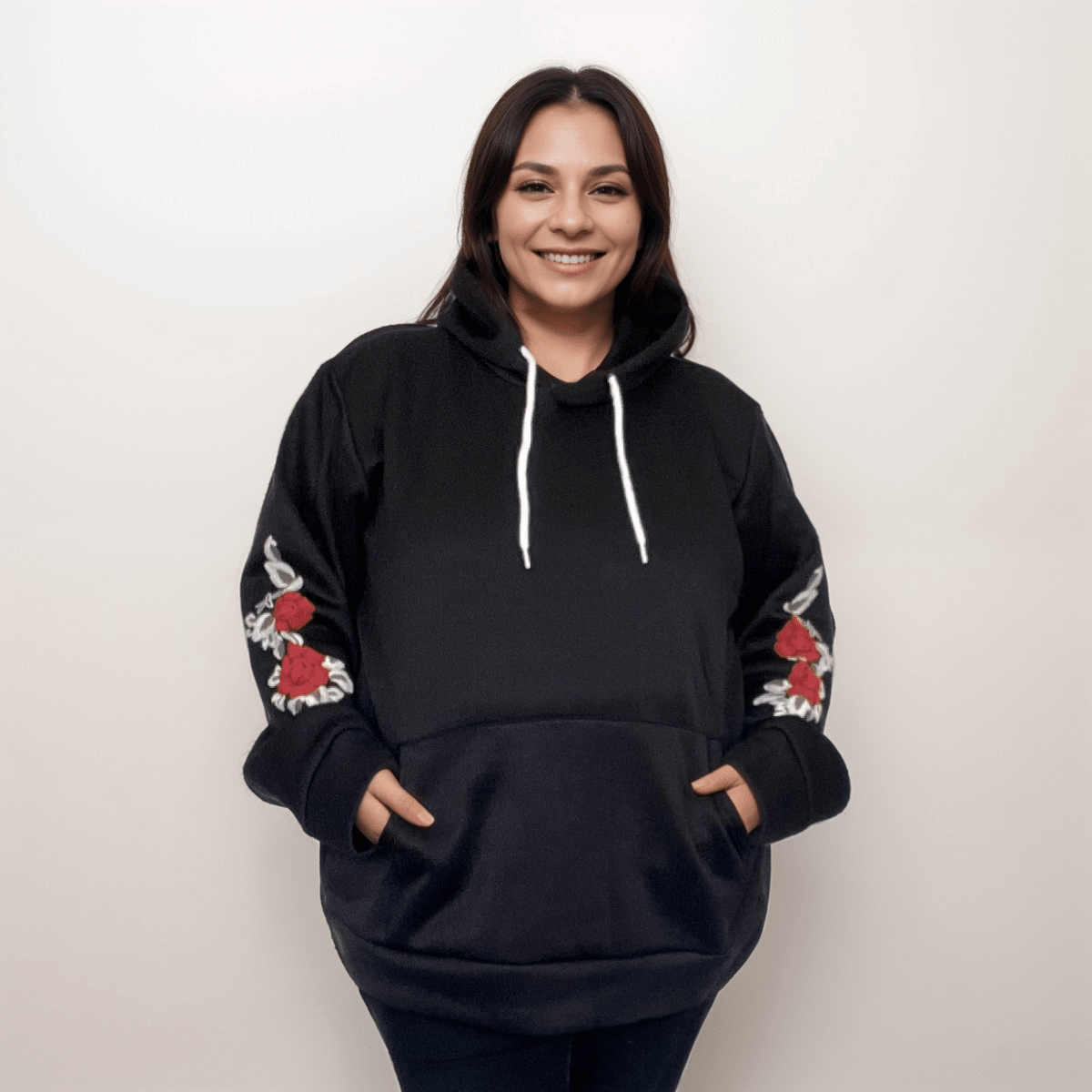FLORAL SLEEVE POCKET FRONT HOODIE / JUMPER - FullFab