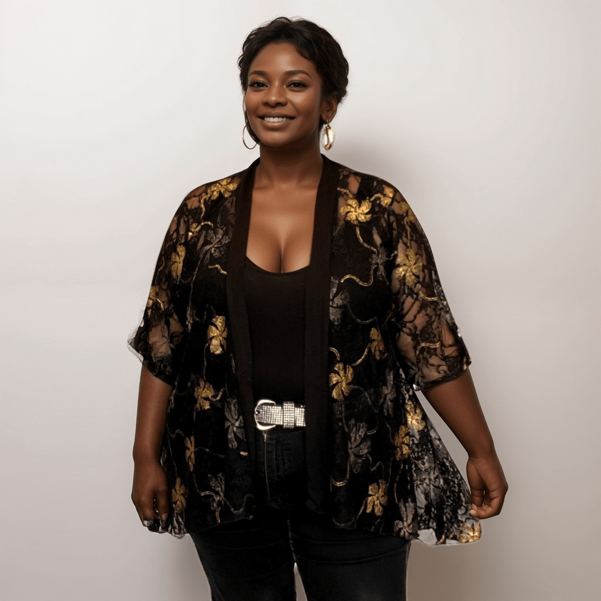ROCKTHOSECURVES BLACK LACE BUTTON SLEEVE JACKET - FullFab