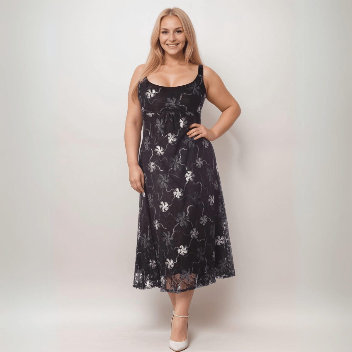 ROCKTHOSECURVES SMOCK DRESS WITH METALLIC LACE EMBROIDERY - FullFab