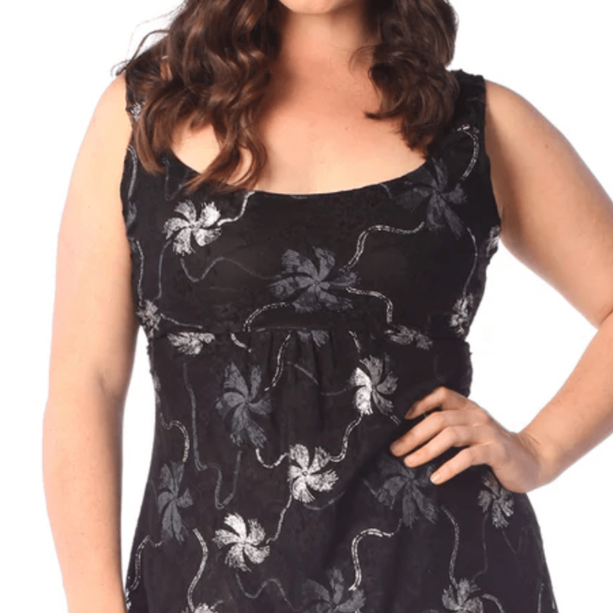 ROCKTHOSECURVES SMOCK DRESS WITH METALLIC LACE EMBROIDERY - FullFab