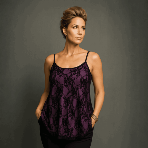 Black Lace Cami Vest / Swing Top with Co-ordinating Lining - FullFab