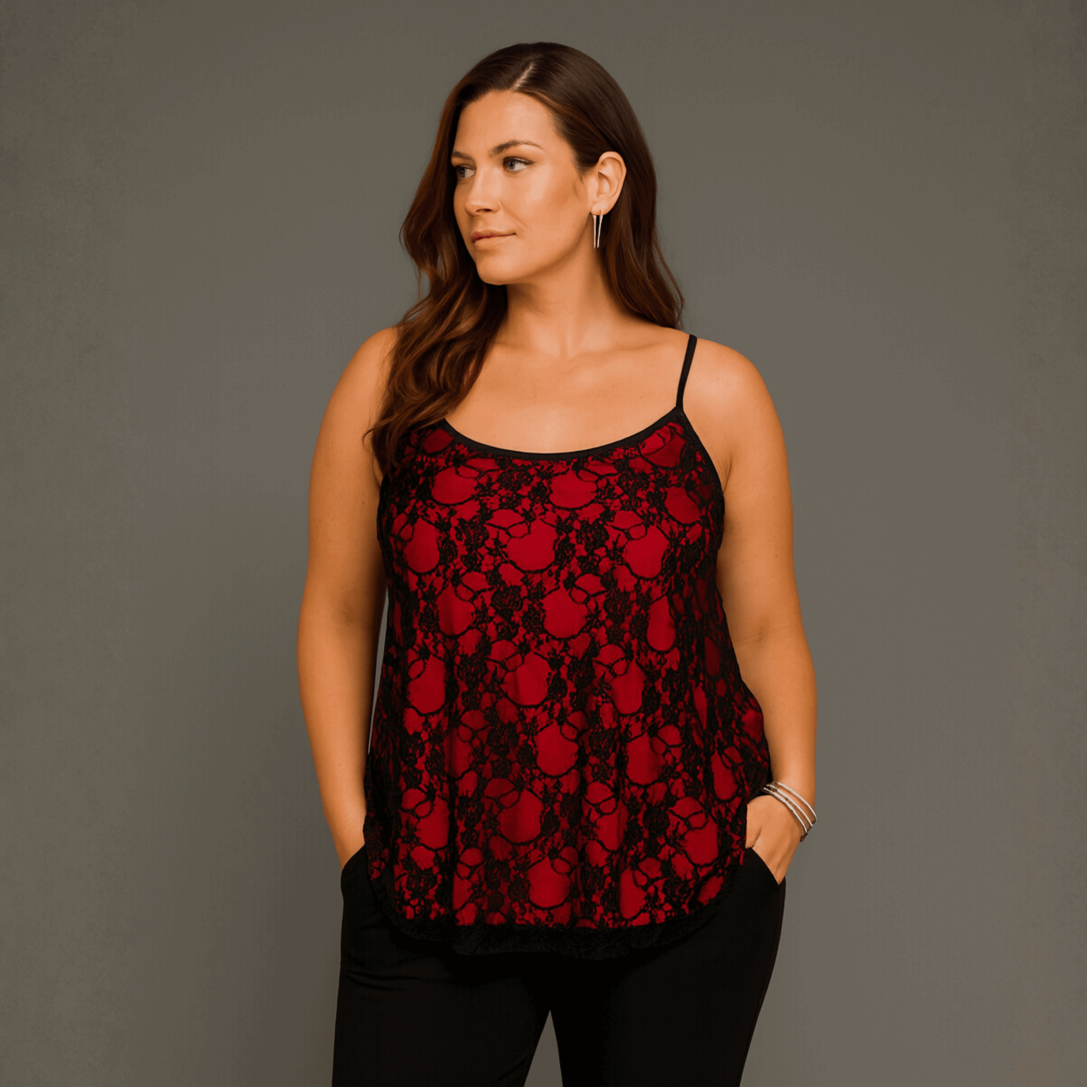 Black Lace Cami Vest / Swing Top with Co-ordinating Lining - FullFab
