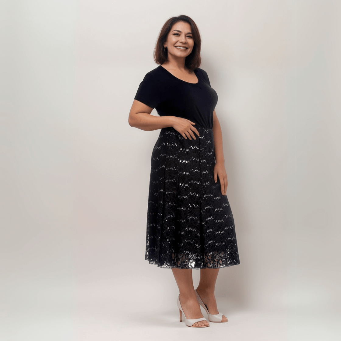 SEQUIN AND LACE ELASTIC WAIST SKIRT - FullFab