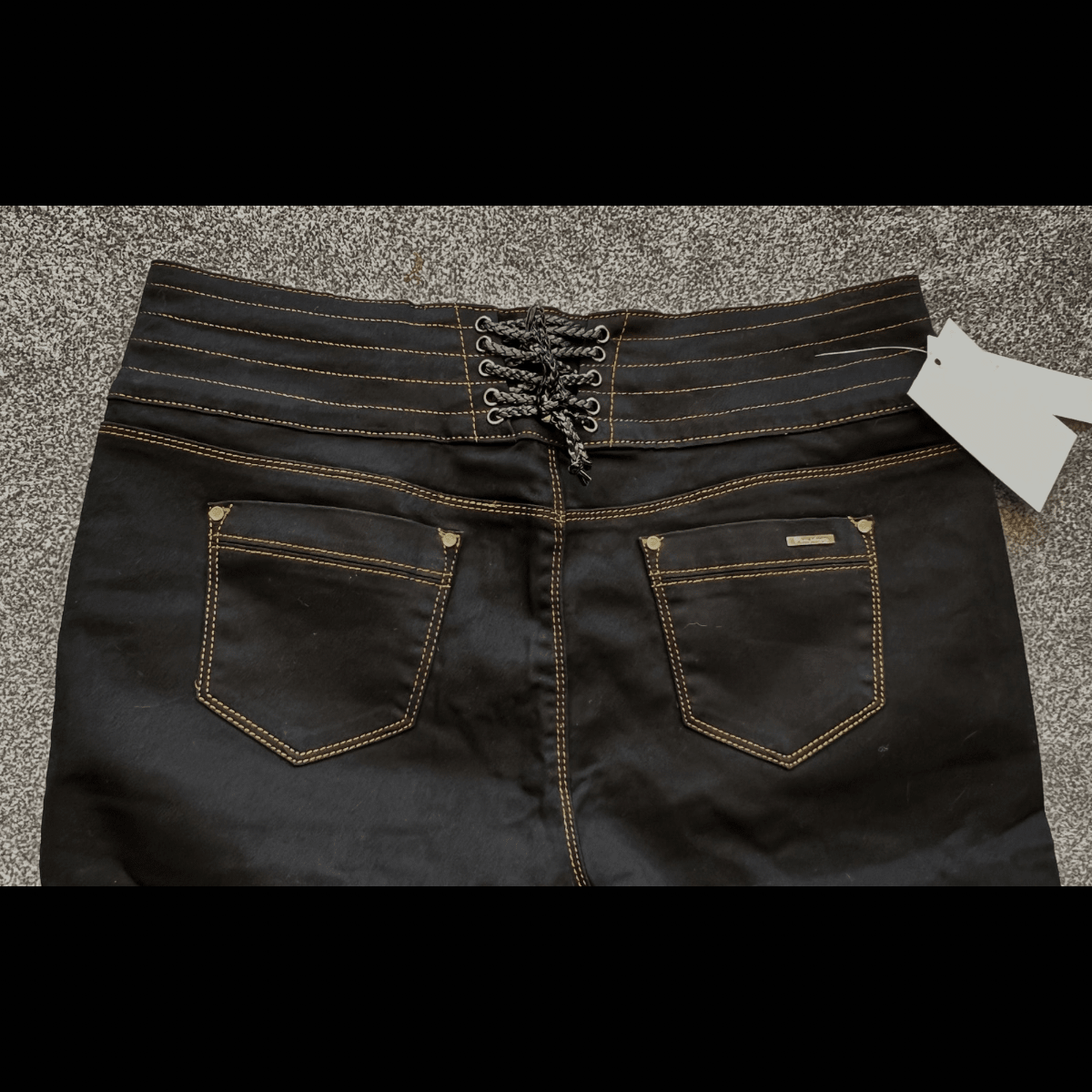 ROCKTHOSECURVES BLACK STRETCH HIGH WAIST JEANS WITH GOLD BUTTONS AND LATTICE WAIST - FullFab