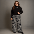 Black Long Sleeve Top with Paisley Print Wide Leg Pants, stylish and comfortable for casual wear.
