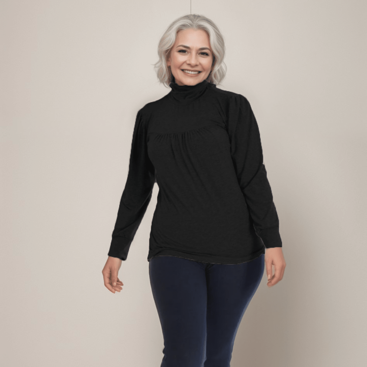 LONG SLEEVE POLO NECK SMOCK TOP - FullFab