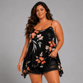 Black Multi Tropical Cami Vest Swing Top - FullFab