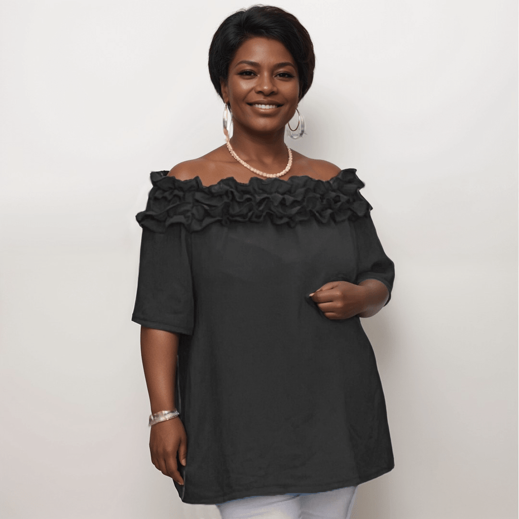 Ruffled Neckline Off Shoulder Blouse - FullFab