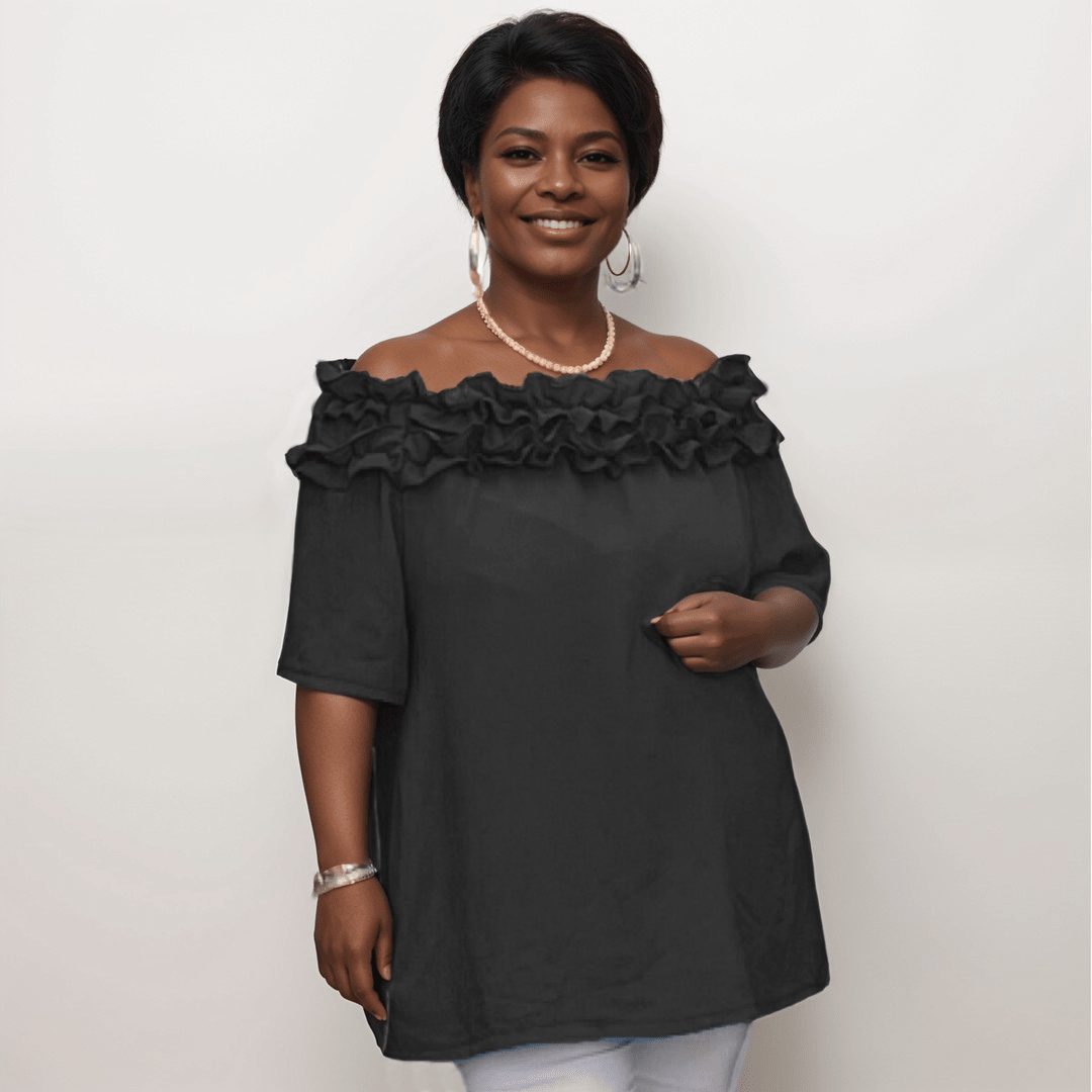 Ruffled Neckline Off Shoulder Blouse - FullFab