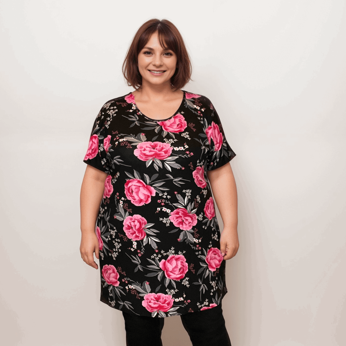 BLACK PINK ROSES LONG T-SHIRT - FullFab