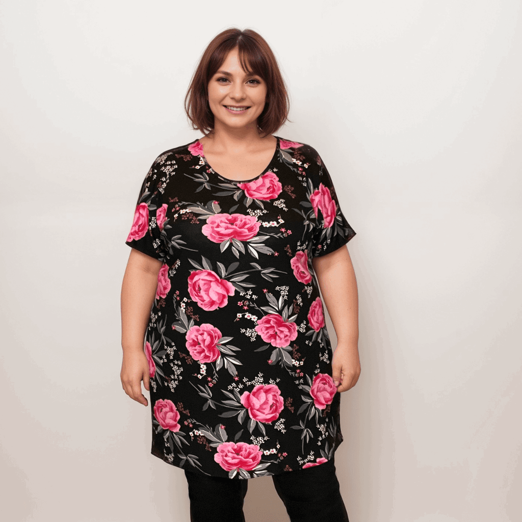 BLACK PINK ROSES LONG T-SHIRT - FullFab