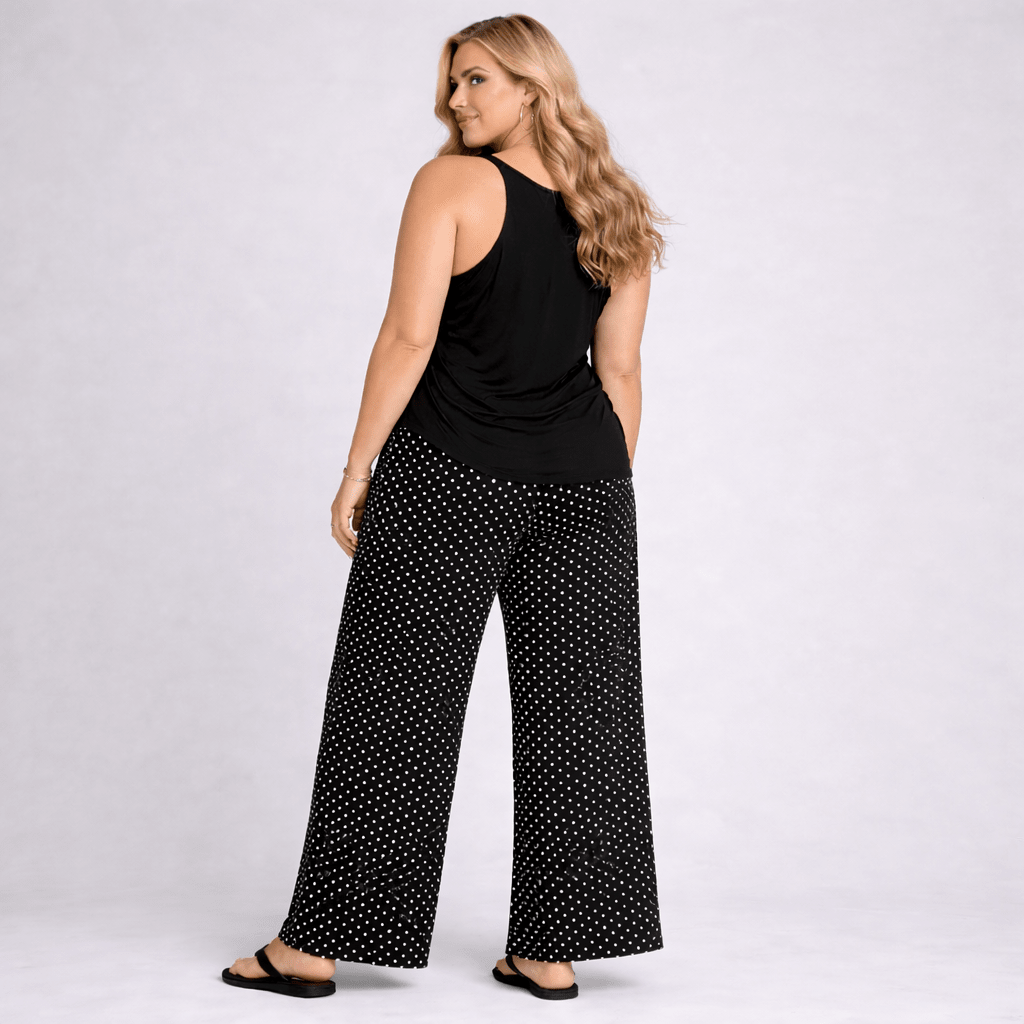 Polka Dot Elastic Waist Palazzo Trousers - FullFab