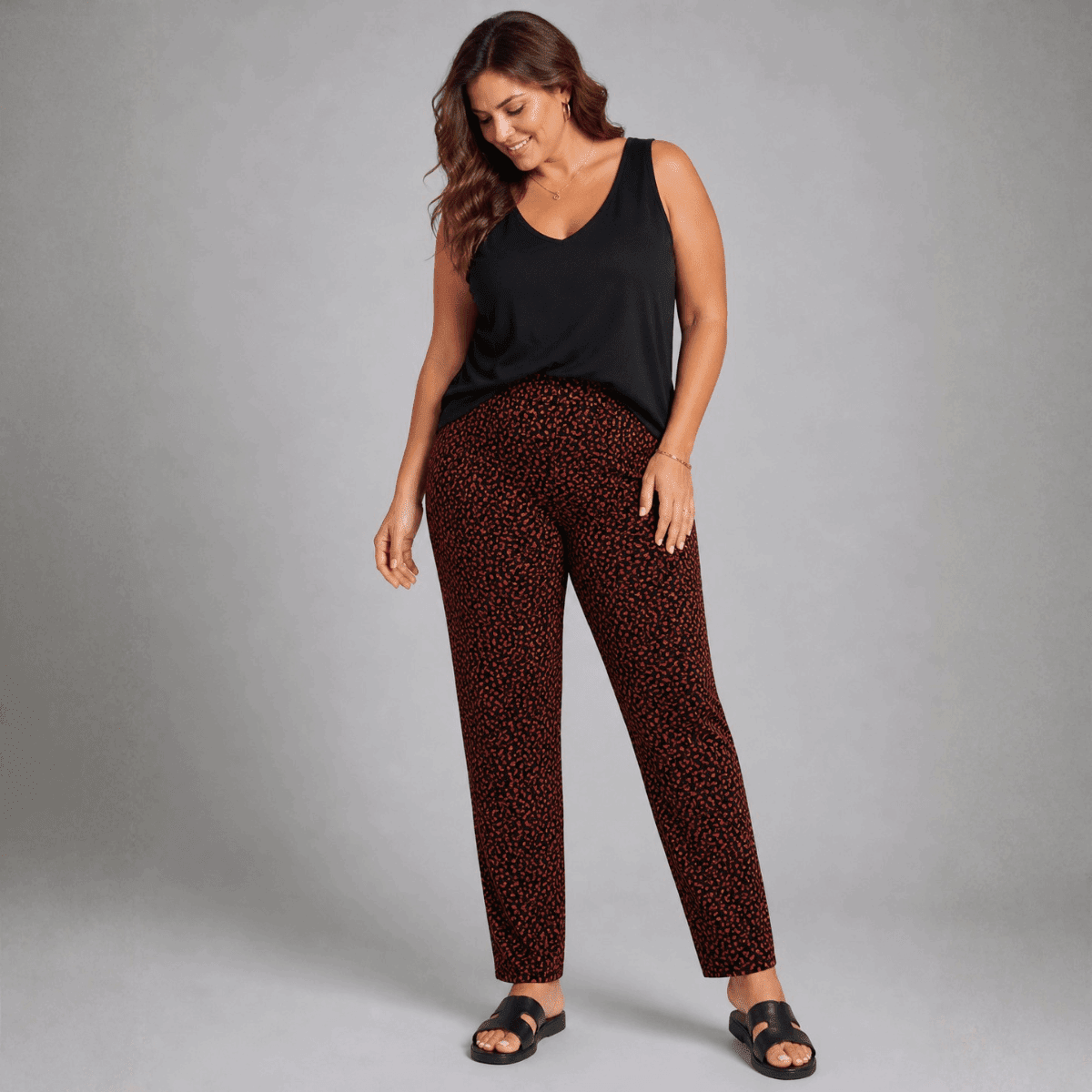 Black Rust Spotty Elastic Waist Trousers - FullFab
