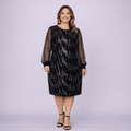 Cocktail Dress with Net Sleeves and Silver Sequins - FullFab