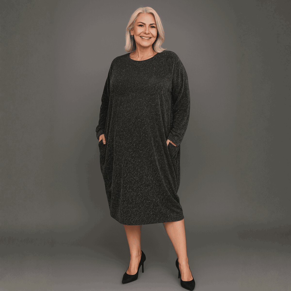 Black Silver Sparkly Pocket Dress - FullFab