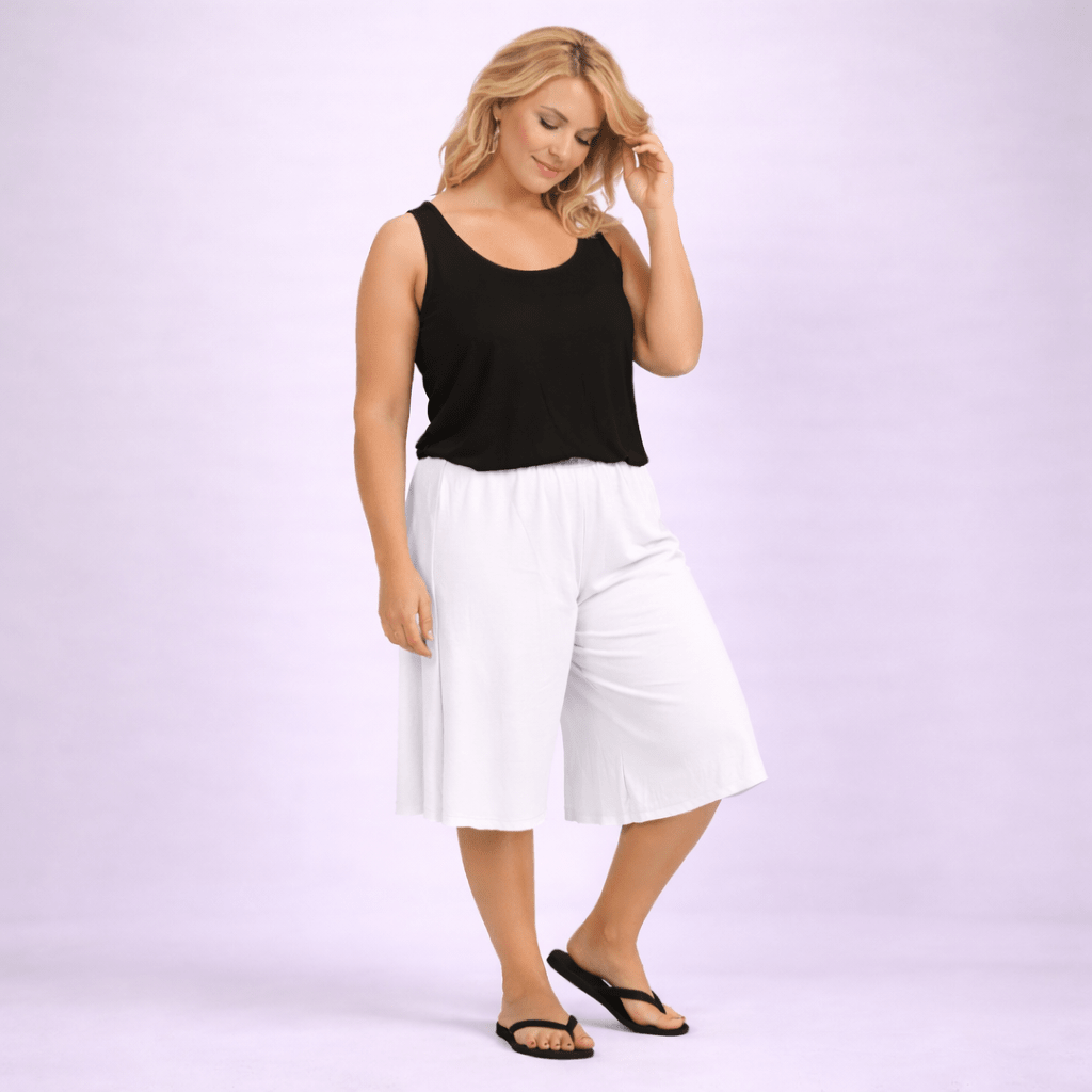 Plain Elastic High Waist Wide Leg Culottes Shorts - FullFab